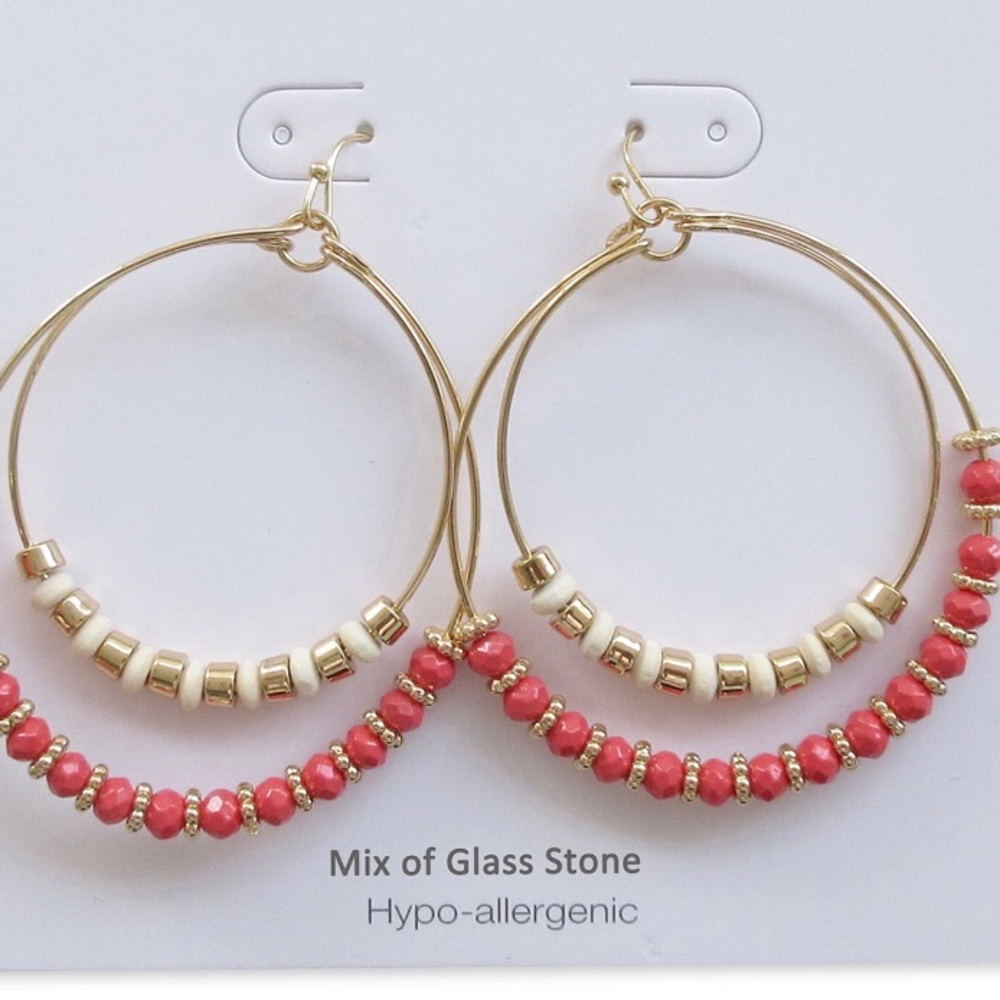 2/$20 Coral Bisque Beaded Double Hoop Earrings